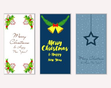Mutlu Noeller ve mutlu yeni yıl tebrik kartları. Vektör çizim   