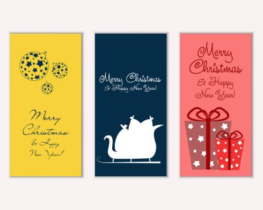 mutlu Noeller ve mutlu yeni yıl tebrik kartları vektör çizim
