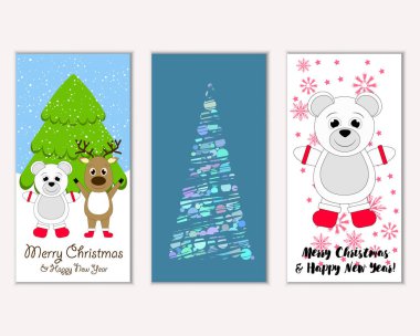 Mutlu Noeller ve mutlu yeni yıl tebrik kartları. Vektör çizim 