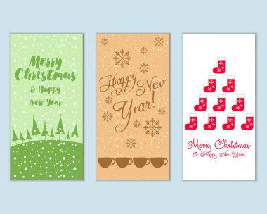 mutlu Noeller ve mutlu yeni yıl tebrik kartları vektör çizim