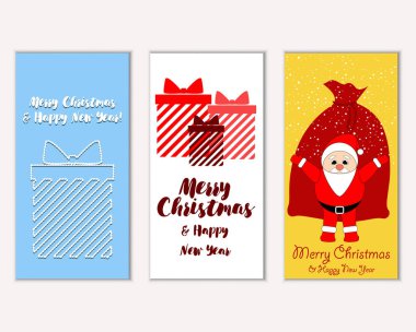 Mutlu Noeller ve mutlu yeni yıl tebrik kartları. Vektör çizim   