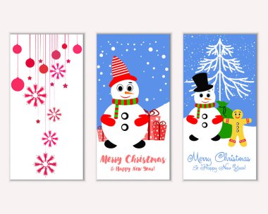 mutlu Noeller ve mutlu yeni yıl tebrik kartları vektör çizim
