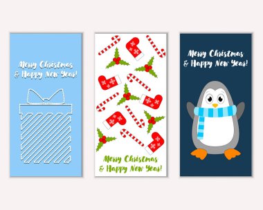 Mutlu Noeller ve mutlu yeni yıl tebrik kartları. Vektör çizim   