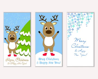 mutlu Noeller ve mutlu yeni yıl tebrik kartları vektör çizim