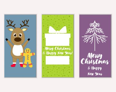 mutlu Noeller ve mutlu yeni yıl tebrik kartları vektör çizim     