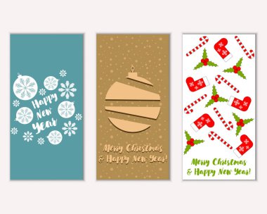 Mutlu Noeller ve mutlu yeni yıl tebrik kartları. Vektör çizim     