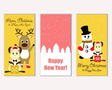 mutlu Noeller ve mutlu yeni yıl tebrik kartları vektör çizim   