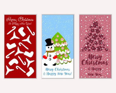 Renkli Noel kartları yılbaşı süsleri ve kardan adam vektör çizim ile