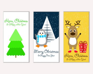 Mutlu Noeller ve mutlu yeni yıl tebrik kartları. Vektör çizim   