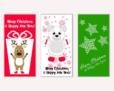 Mutlu Noeller ve mutlu yeni yıl tebrik kartları. Vektör çizim 