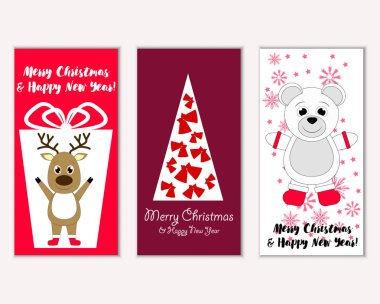 Mutlu Noeller ve mutlu yeni yıl tebrik kartları. Vektör çizim 