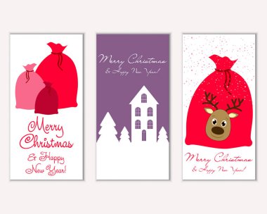 Mutlu Noeller ve mutlu yeni yıl tebrik kartları. Vektör çizim   