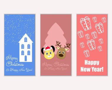 mutlu Noeller ve mutlu yeni yıl tebrik kartları vektör çizim     