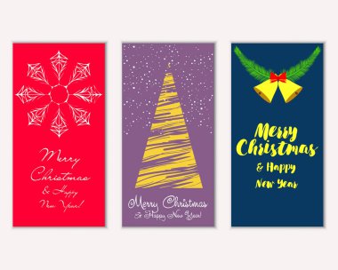 Mutlu Noeller ve mutlu yeni yıl tebrik kartları. Vektör çizim     