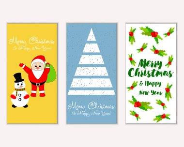 mutlu Noeller ve mutlu yeni yıl tebrik kartları vektör çizim       
