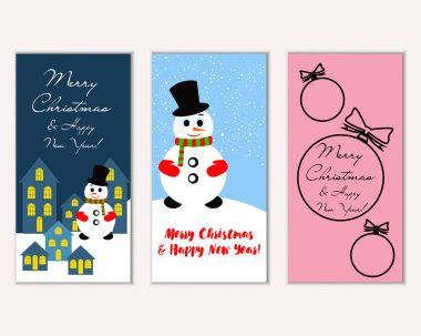 mutlu Noeller ve mutlu yeni yıl tebrik kartları vektör çizim