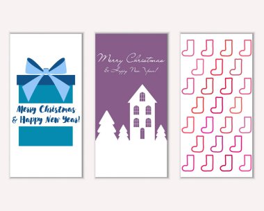 mutlu Noeller ve mutlu yeni yıl tebrik kartları vektör çizim     