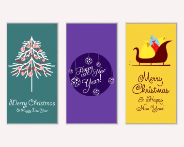 mutlu Noeller ve mutlu yeni yıl tebrik kartları vektör çizim