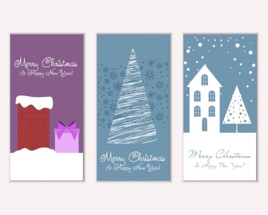 mutlu Noeller ve mutlu yeni yıl tebrik kartları vektör çizim     