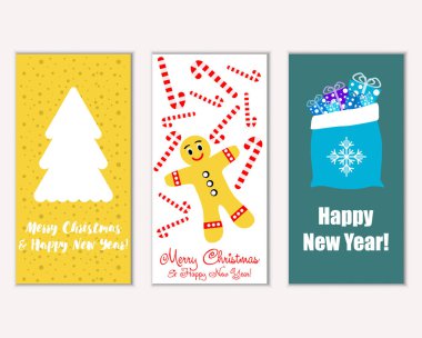 mutlu Noeller ve mutlu yeni yıl tebrik kartları vektör çizim