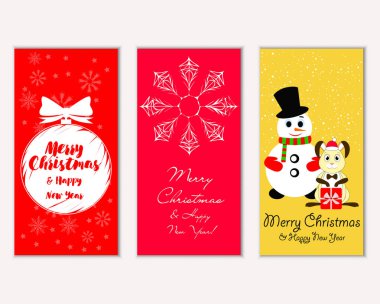 mutlu Noeller ve mutlu yeni yıl tebrik kartları vektör çizim   