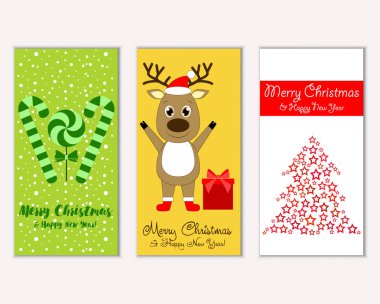 mutlu Noeller ve mutlu yeni yıl tebrik kartları vektör çizim