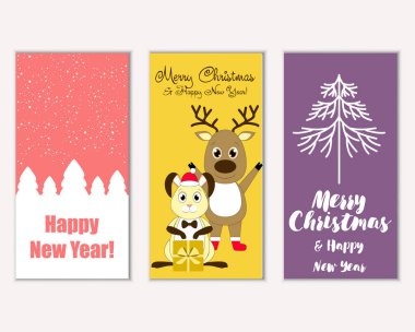 mutlu Noeller ve mutlu yeni yıl tebrik kartları vektör çizim   