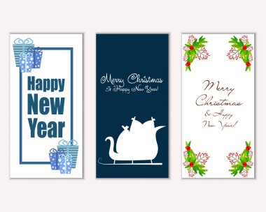 mutlu Noeller ve mutlu yeni yıl tebrik kartları vektör çizim     