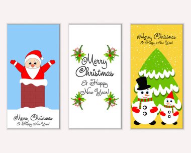 mutlu Noeller ve mutlu yeni yıl tebrik kartları vektör çizim