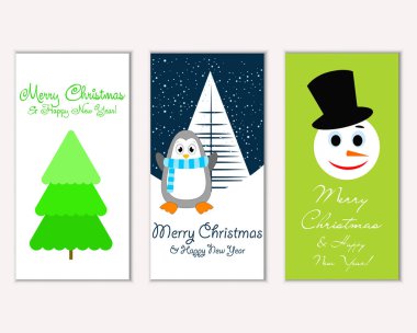 Renkli Noel kartları yılbaşı süsleri ve kardan adam vektör çizim ile