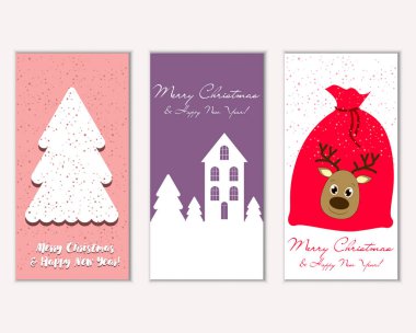 Mutlu Noeller ve mutlu yeni yıl tebrik kartları. Vektör çizim   