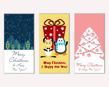 vektör çizim kış tatil tebrik kartları