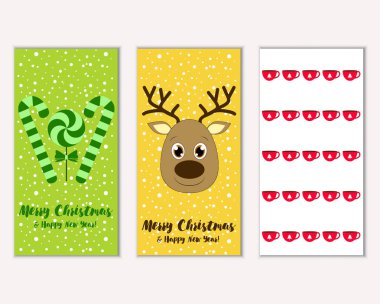 mutlu Noeller ve mutlu yeni yıl tebrik kartları vektör çizim