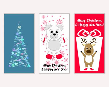 Mutlu Noeller ve mutlu yeni yıl tebrik kartları. Vektör çizim 