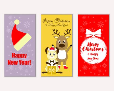 mutlu Noeller ve mutlu yeni yıl tebrik kartları vektör çizim   