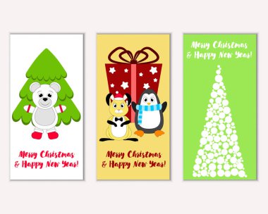 Mutlu Noeller ve mutlu yeni yıl tebrik kartları. Vektör çizim 