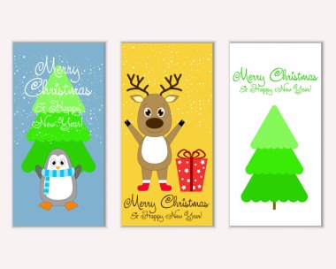 Mutlu Noeller ve mutlu yeni yıl tebrik kartları. Vektör çizim   