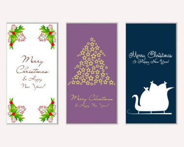 mutlu Noeller ve mutlu yeni yıl tebrik kartları vektör çizim     