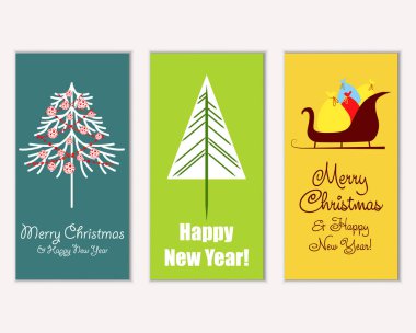mutlu Noeller ve mutlu yeni yıl tebrik kartları vektör çizim