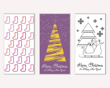 Mutlu Noeller ve mutlu yeni yıl tebrik kartları. Vektör çizim     
