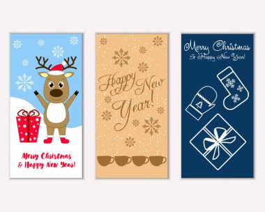 mutlu Noeller ve mutlu yeni yıl tebrik kartları vektör çizim