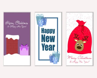 mutlu Noeller ve mutlu yeni yıl tebrik kartları vektör çizim     