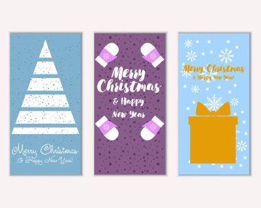 mutlu Noeller ve mutlu yeni yıl tebrik kartları vektör çizim       