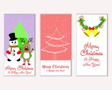 mutlu Noeller ve mutlu yeni yıl tebrik kartları vektör çizim