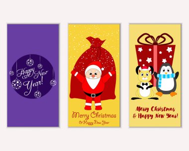 vektör çizim kış tatil tebrik kartları