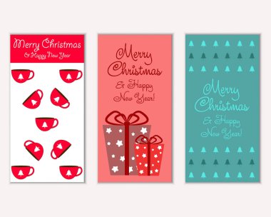 Mutlu Noeller ve mutlu yeni yıl tebrik kartları. Vektör çizim   