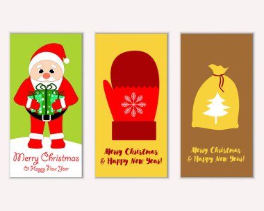 Mutlu Noeller ve mutlu yeni yıl tebrik kartları. Vektör çizim     