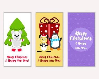 Mutlu Noeller ve mutlu yeni yıl tebrik kartları. Vektör çizim 