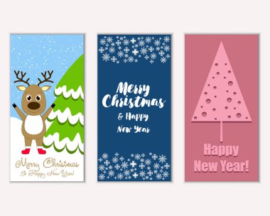 mutlu Noeller ve mutlu yeni yıl tebrik kartları vektör çizim