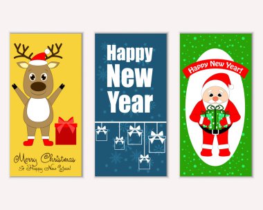 mutlu Noeller ve mutlu yeni yıl tebrik kartları vektör çizim   